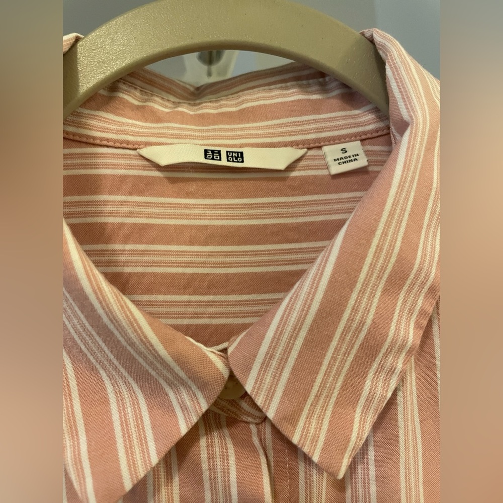 UNIQLO Striped Button Down Rayon Shirt in Pink and White
